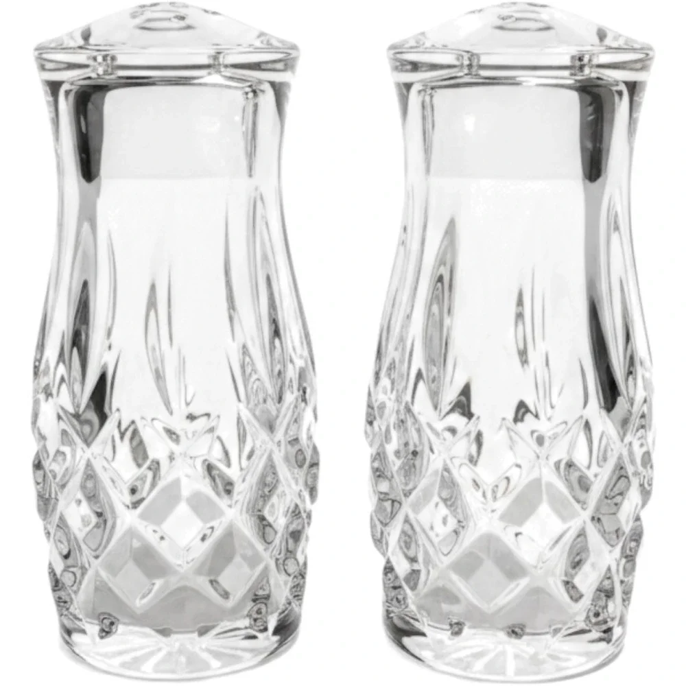 Gorham Full Lead Crystal Salt and Pepper Shakers Diamond Cut Germany 3‎ Inch S3